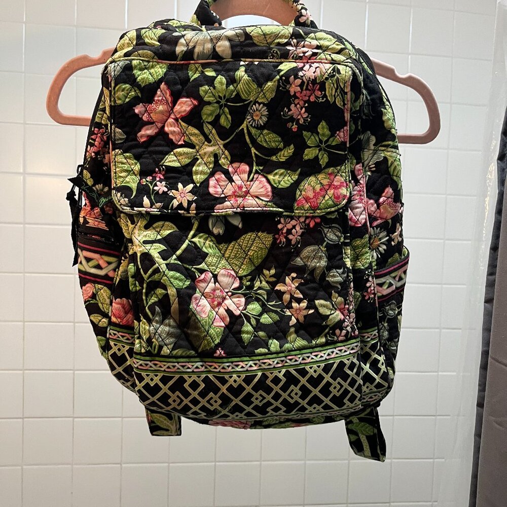 Lime Green / Black Floral Vera Bradley Backpack w. Pockets